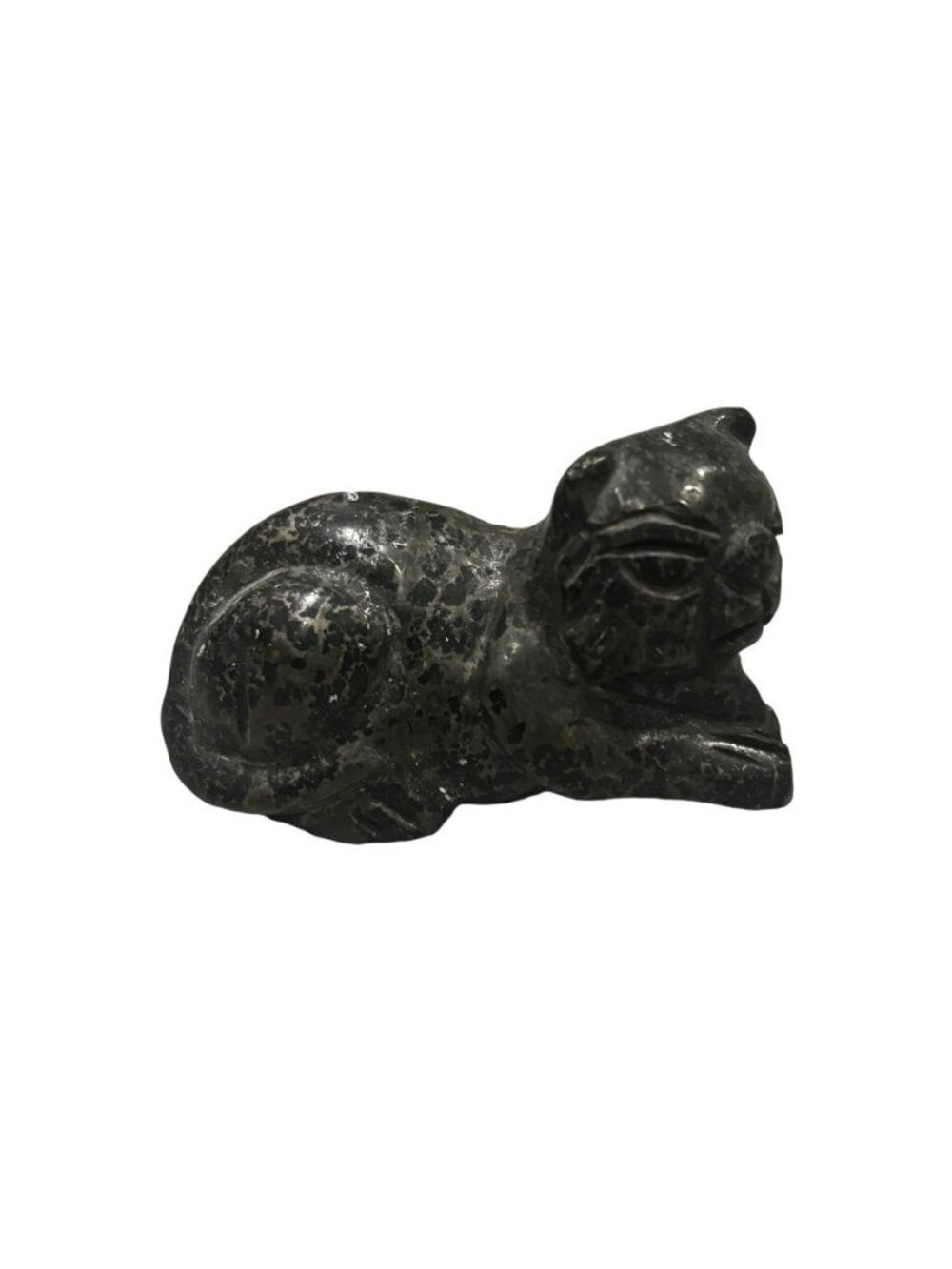 Vintage Black Soapstone Cat Figurine Trinket Kitten Hand Carved Gift
